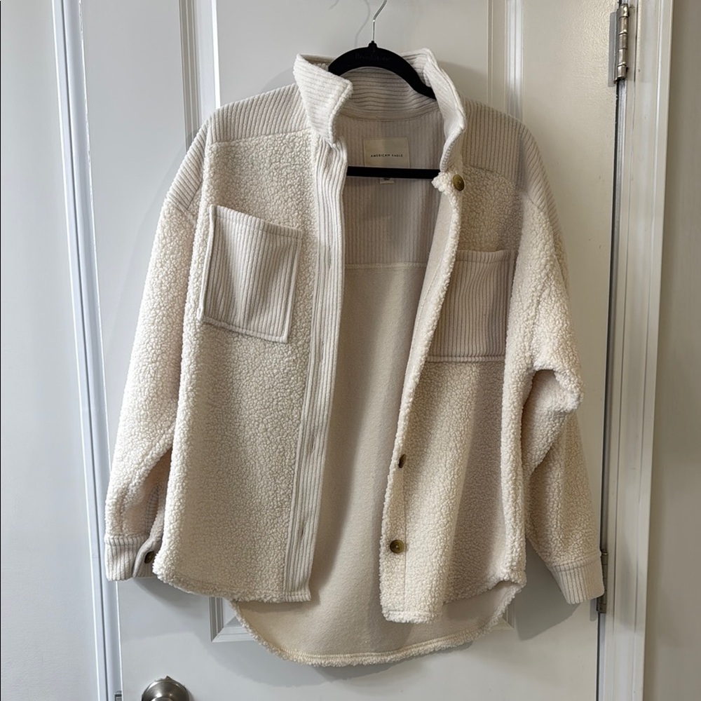 Cream Sherpa Jacket with Ribbed Details